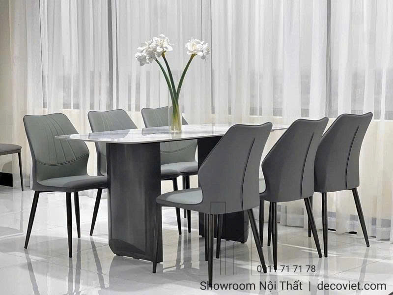 bàn ăn 6 ghế mặt đá chân inox