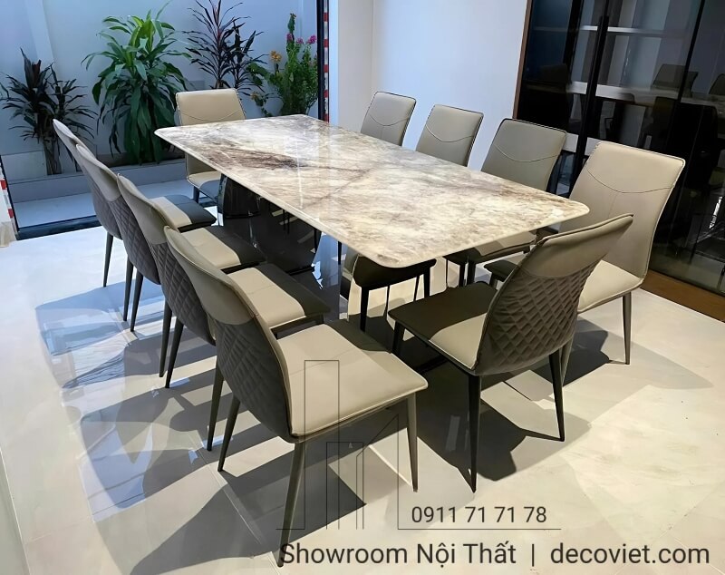 bàn ăn mặt đá 10 ghế nhập khẩu hiện đại