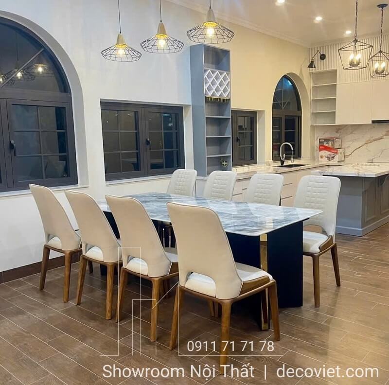 bàn ăn mặt đá nhập khẩu hiện đại dành cho 8 người