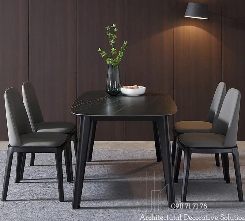 Bàn Ăn Chân Gỗ Mặt Đá Đen