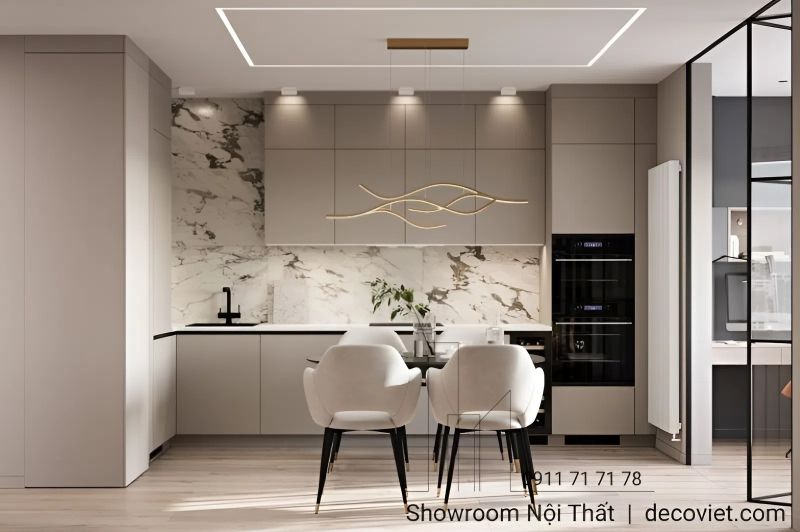 Tủ Bếp cao cấp thiết kế kết hợp nhiều vật liệu khác nhau tạo nên vẻ đẹp hiện đại, tinh tế