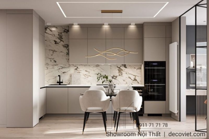 Tủ phòng bếp đẹp được đóng gỗ công nghiệp MDF lõi xanh chống ẩm