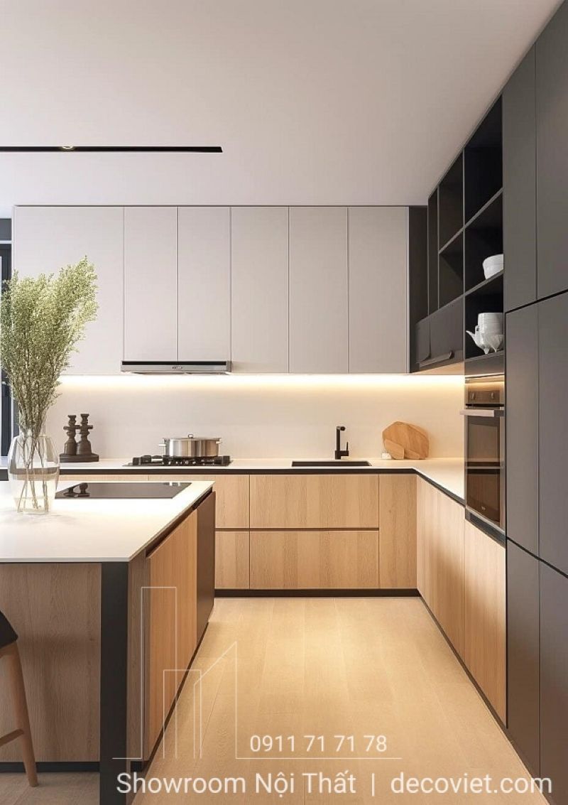 tủ bếp gỗ cao cấp, phù hợp cho các căn phòng với phong cách sang trọng