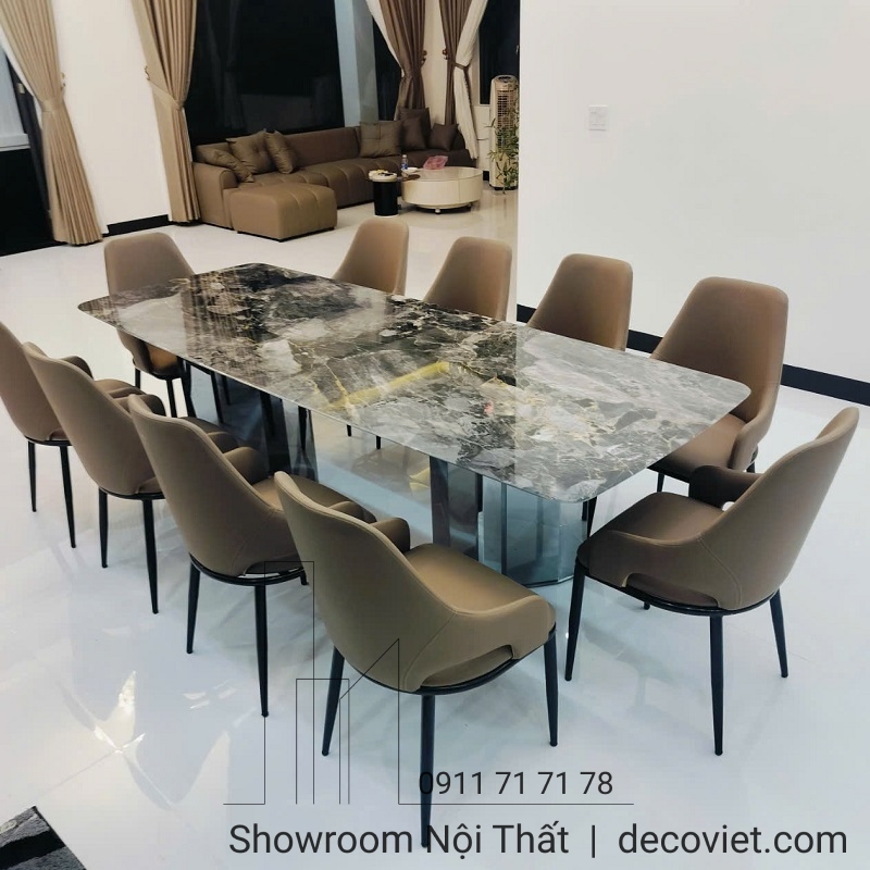 bàn ăn 10 ghế mặt đá tự nhiên