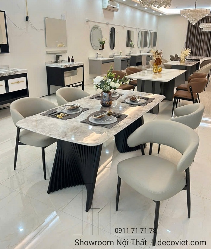 Bộ bàn ăn 6 ghế mặt đá 2723S phong cách châu Âu thanh lịch