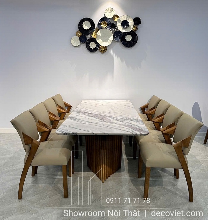 bàn ăn mặt đá chân gỗ 6 ghế