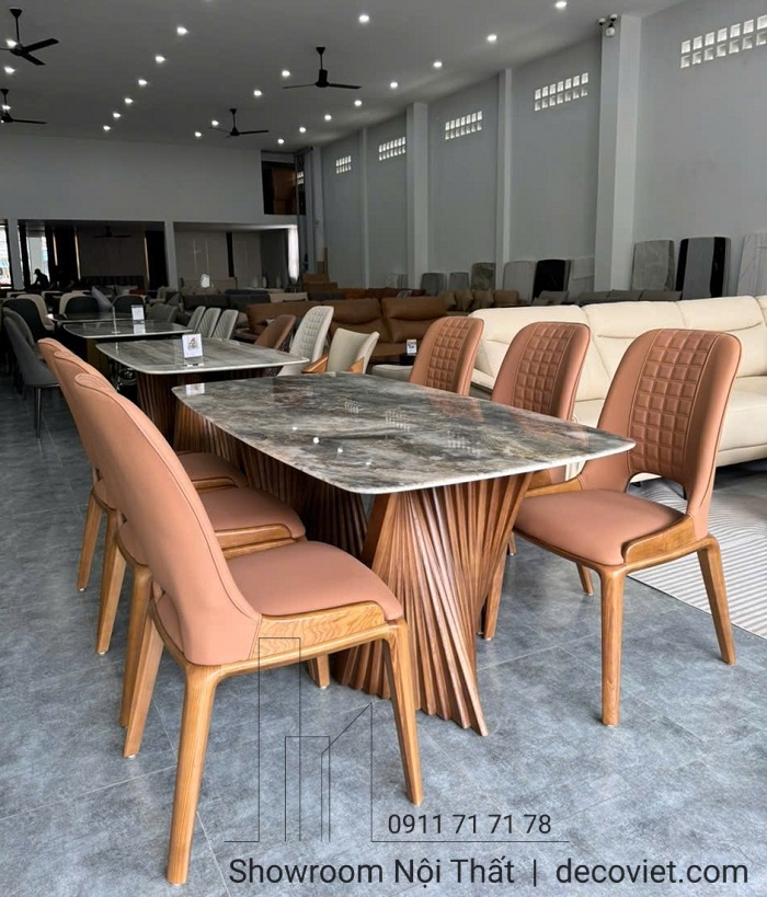 bàn ăn mặt đá chân gỗ 6 ghế