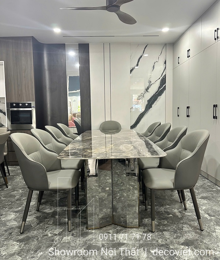 bàn ăn mặt đá cẩm thạch 8 ghế