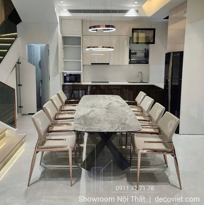bàn ăn 8 ghế mặt đá