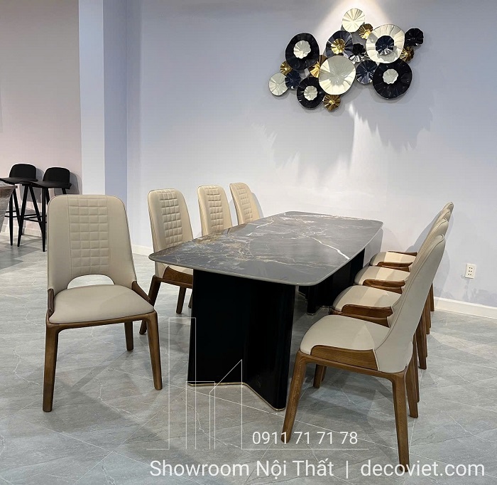 bàn ăn mặt đá 8 ghế gỗ