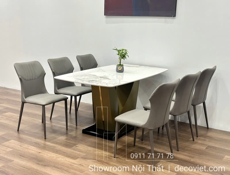 Bàn Ăn Mặt Đá Chân Sắt 6 Ghế