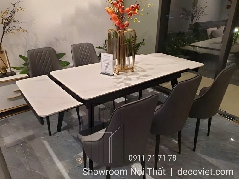 bàn ăn kéo dài mặt đá 6 ghế