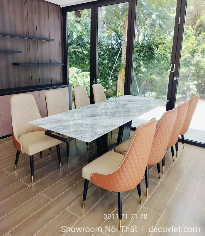 bàn ăn kéo dài mặt đá 8 ghế