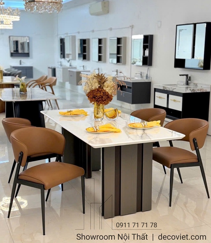 Bàn ăn mặt đá nhập khẩu hiện đại sang trọng