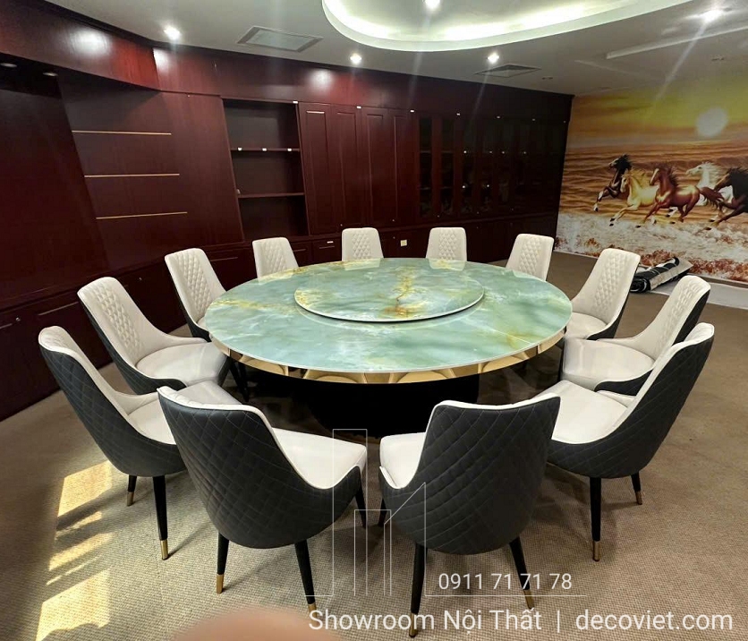 Bàn ăn mặt đá tròn xoay cao cấp 10 người sang trọng