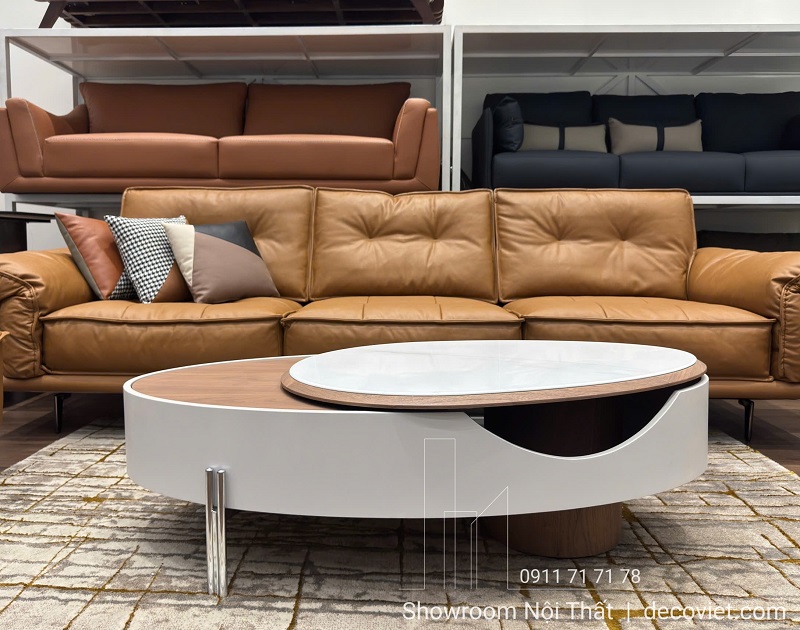 Bàn trà gỗ hiện đại 417S kiểu dáng elip độc đáo, sang trọng
