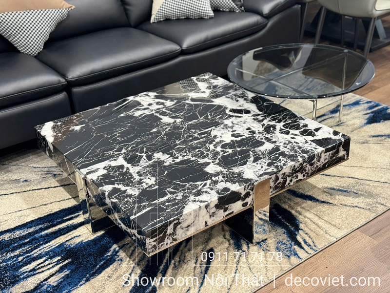 Bàn trà phòng khách 356S mặt đá đen vân trắng tinh tế