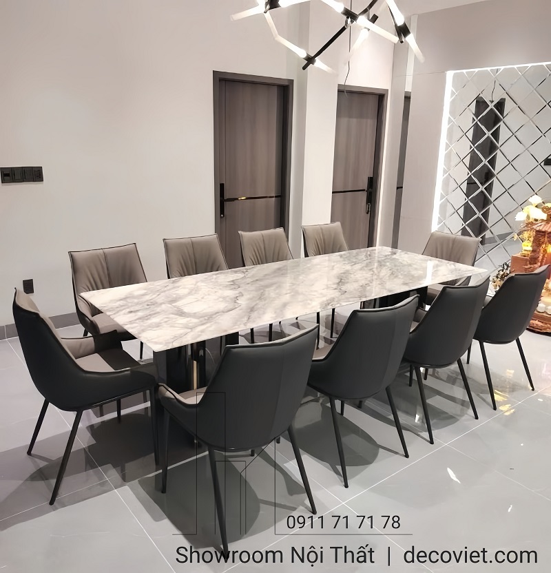bộ bàn ăn mặt đá tự nhiên 10 người
