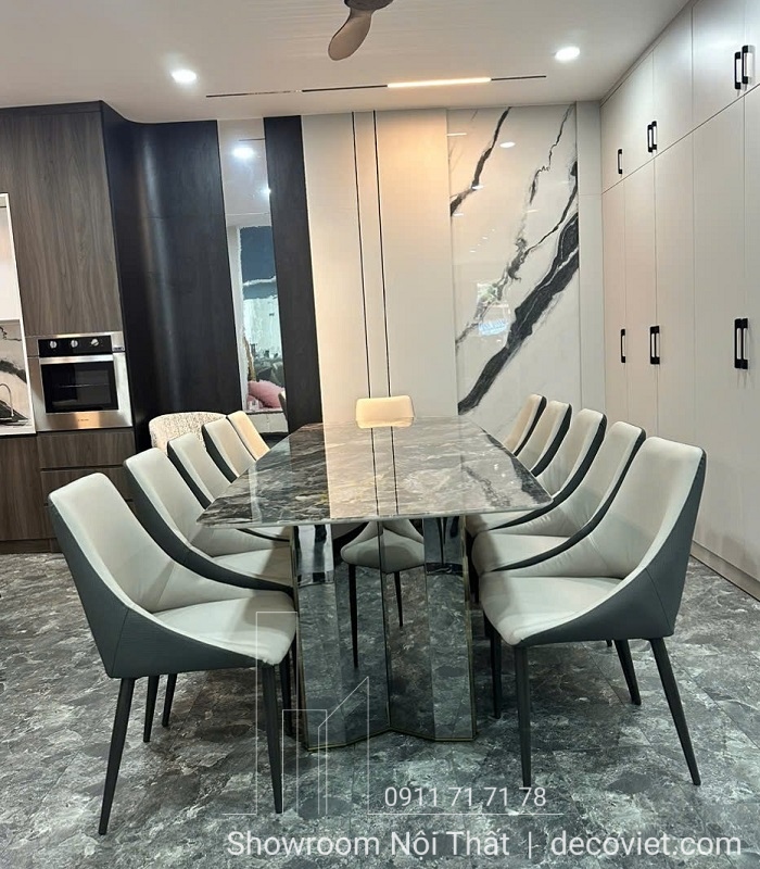 bàn ăn 10 ghế mặt đá cao cấp