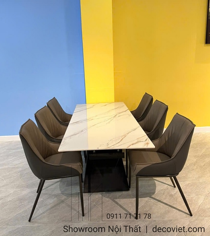 bàn ăn mặt đá kéo dài 6 người