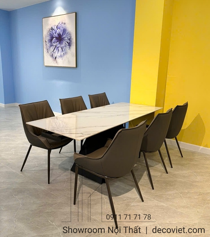 bàn ăn 6 ghế mặt đá kéo dài