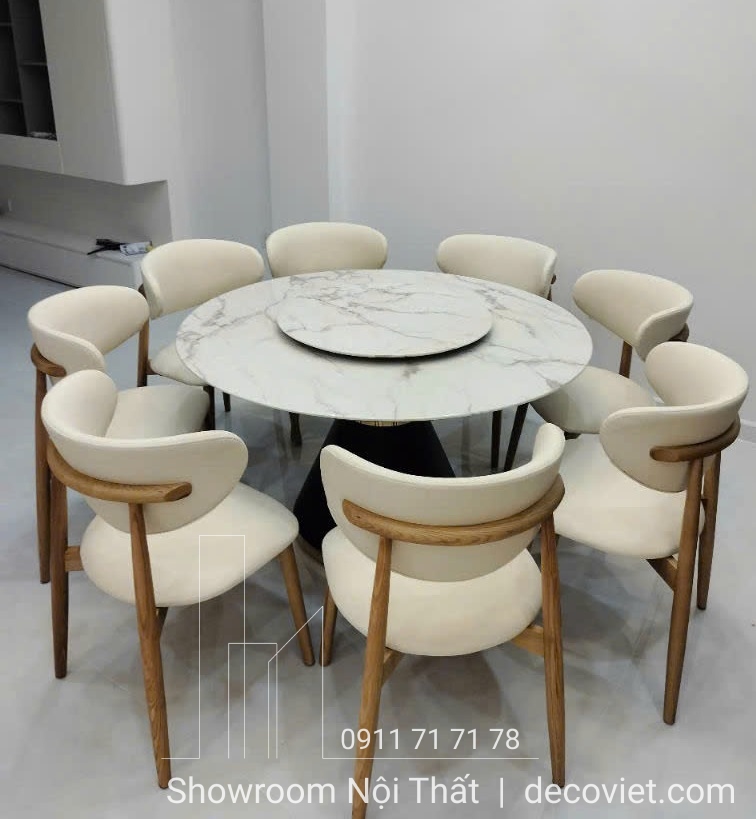bàn ăn tròn mặt đá 8 ghế