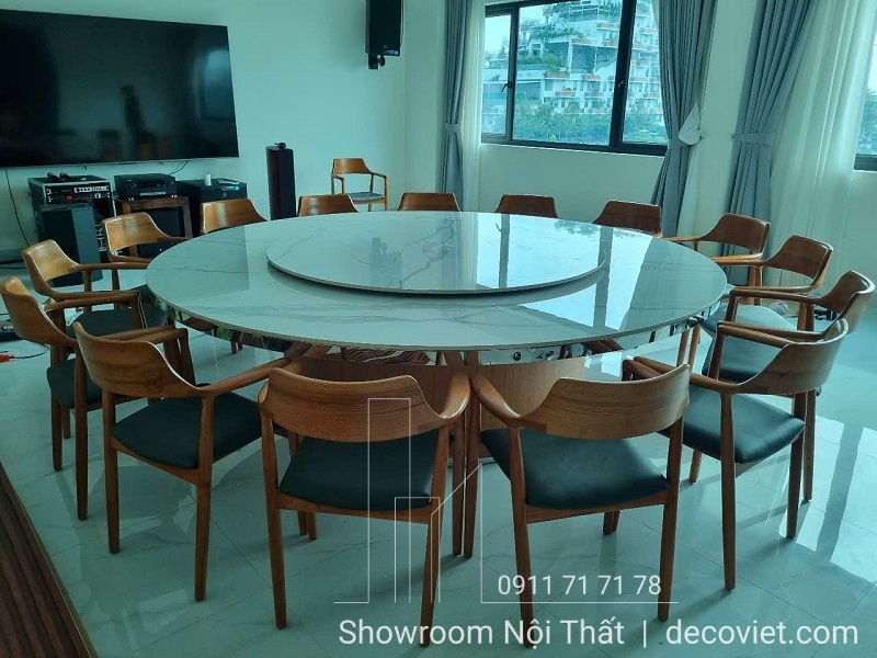 bàn ăn tròn mặt đá 20 ghế nhập khẩu