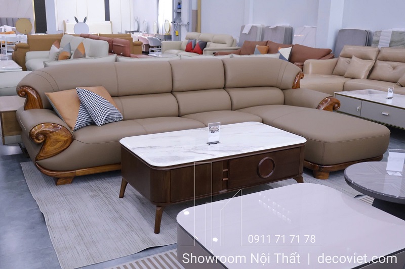 Sofa da bò thật gỗ mun tự nhiên sang trọng cho biệt thự