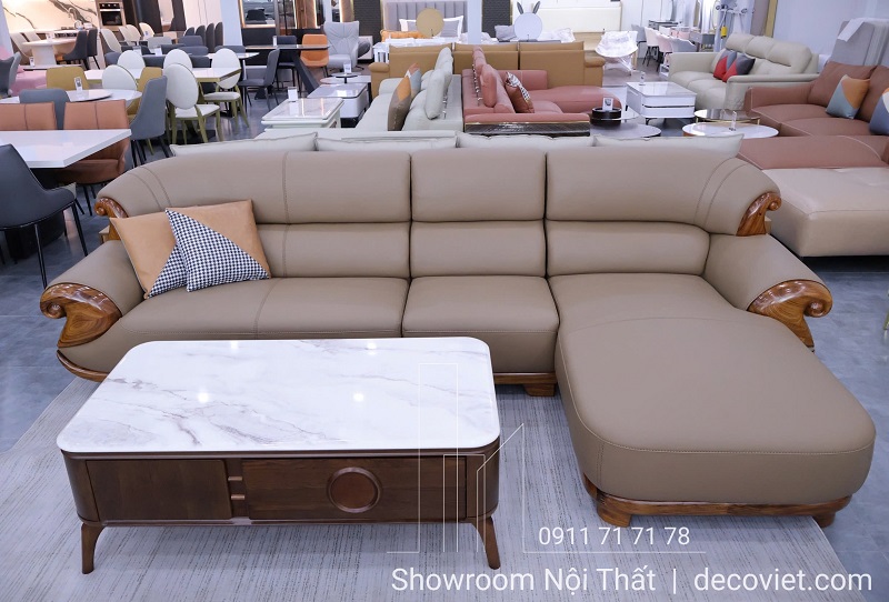 Sofa gỗ mun da bò sang trọng cho phòng khách hiện đại