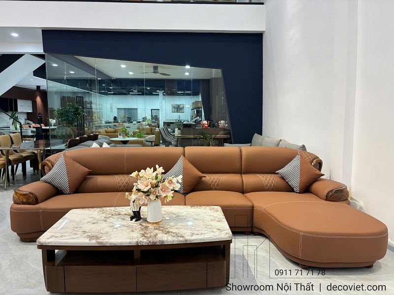 Sofa gỗ tự nhiên mun bọc da bò phòng khách hiện đại