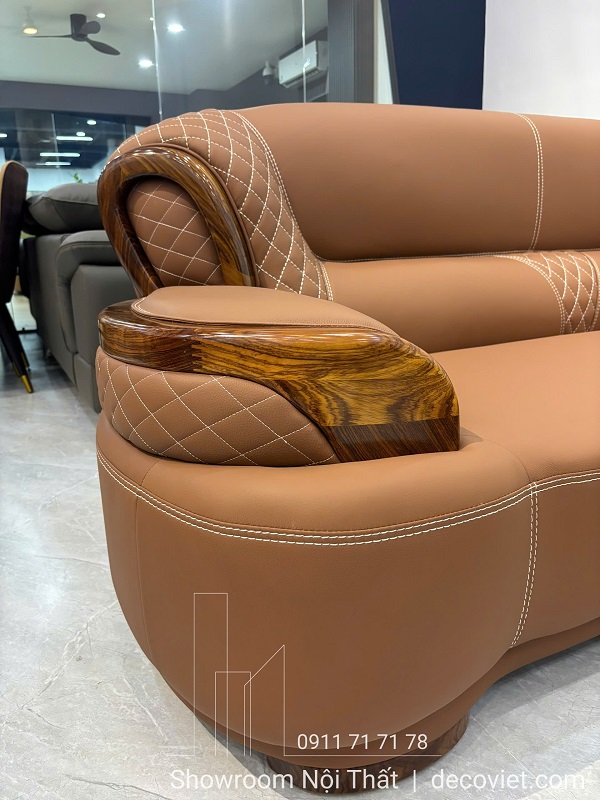 Nội thất sofa gỗ mun da bò nhập khẩu sang trọng cho biệt thự và chung cư