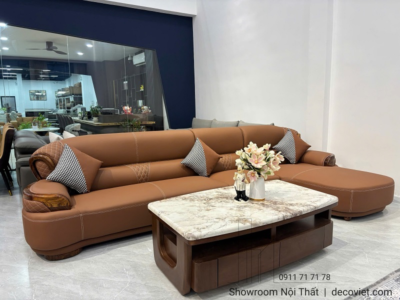 Sofa gỗ mun tự nhiên bọc da bò 1091T cao cấp cho phòng khách