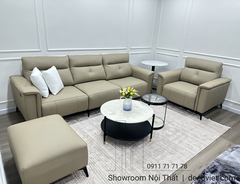 Thiết kế sofa da cao cấp tích hợp tính năng chỉnh điện hiện đại.