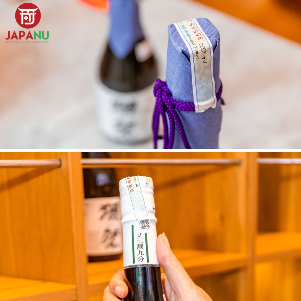 Rượu sake Dassai tại cửa hàng Japanu có tem nhãn rượu rõ ràng
