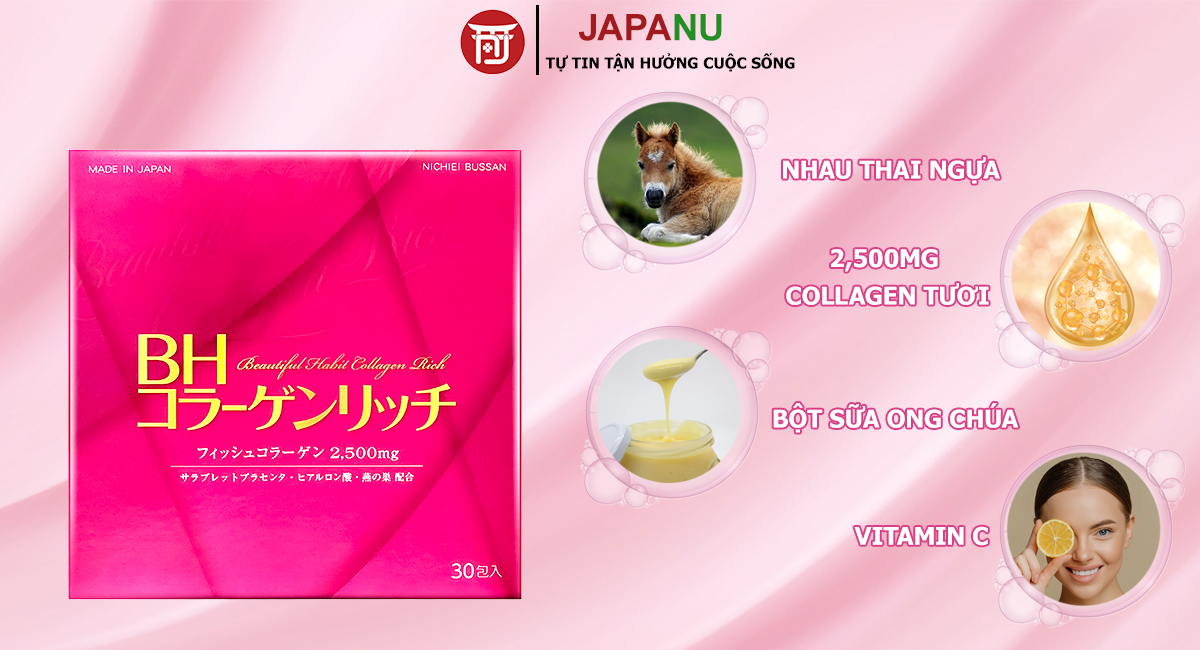 Thành phần bột uống Beautiful Collagen Habit Rich Đẹp Da 30 gói