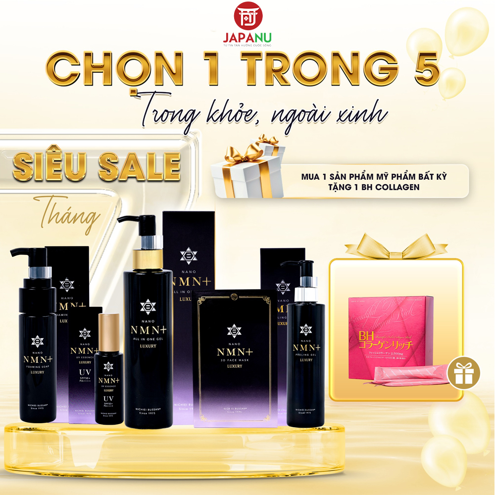 Ưu đãi mua 1 mỹ phẩm NMN+ bất kỳ được tặng 1 hộp bột uống BH Collagen trong dịp khai trương cửa hàng Japanu