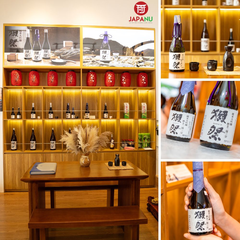Các sản phẩm rượu sake Dassai được trưng bày ấn tượng tại cửa hàng Japanu