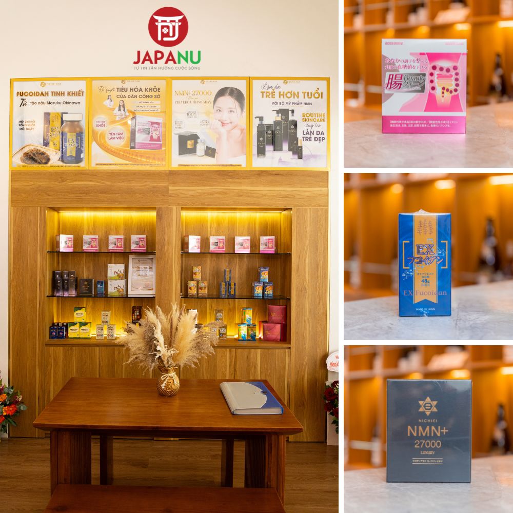 Các sản phẩm bảo vệ sức khỏe Nichiei Bussan được trưng bày đẹp mắt tại cửa hàng Japanu