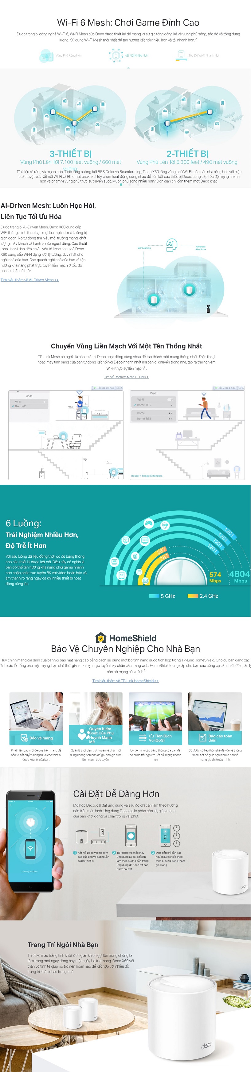 Bộ phát wifi Mesh Tp-Link Deco X60 3 pack WIFI 6 AX5400