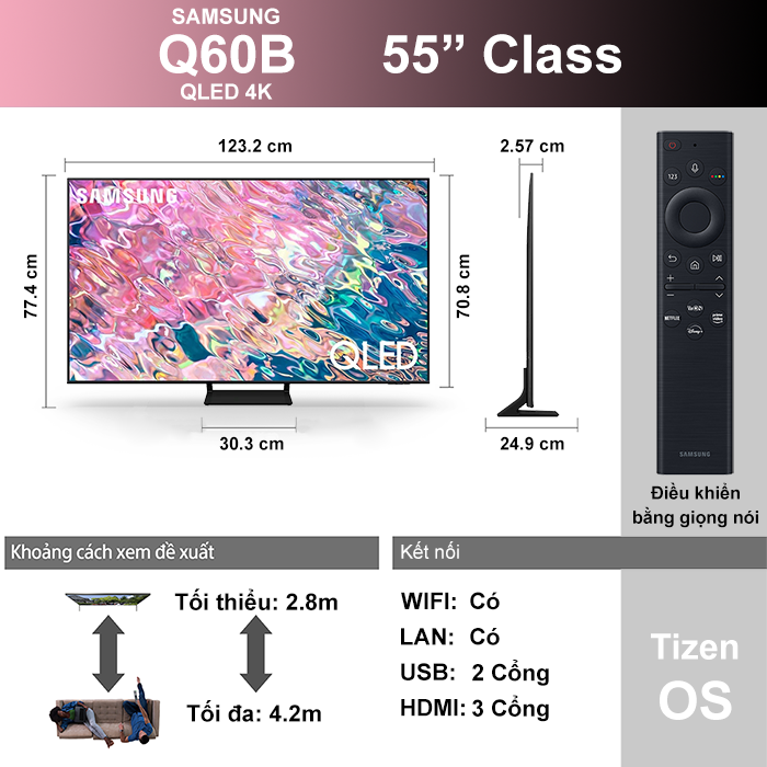 QLED Tivi 4K Samsung 55 inch QA55Q60BAKXXV Smart Tivi Model Mới 2025