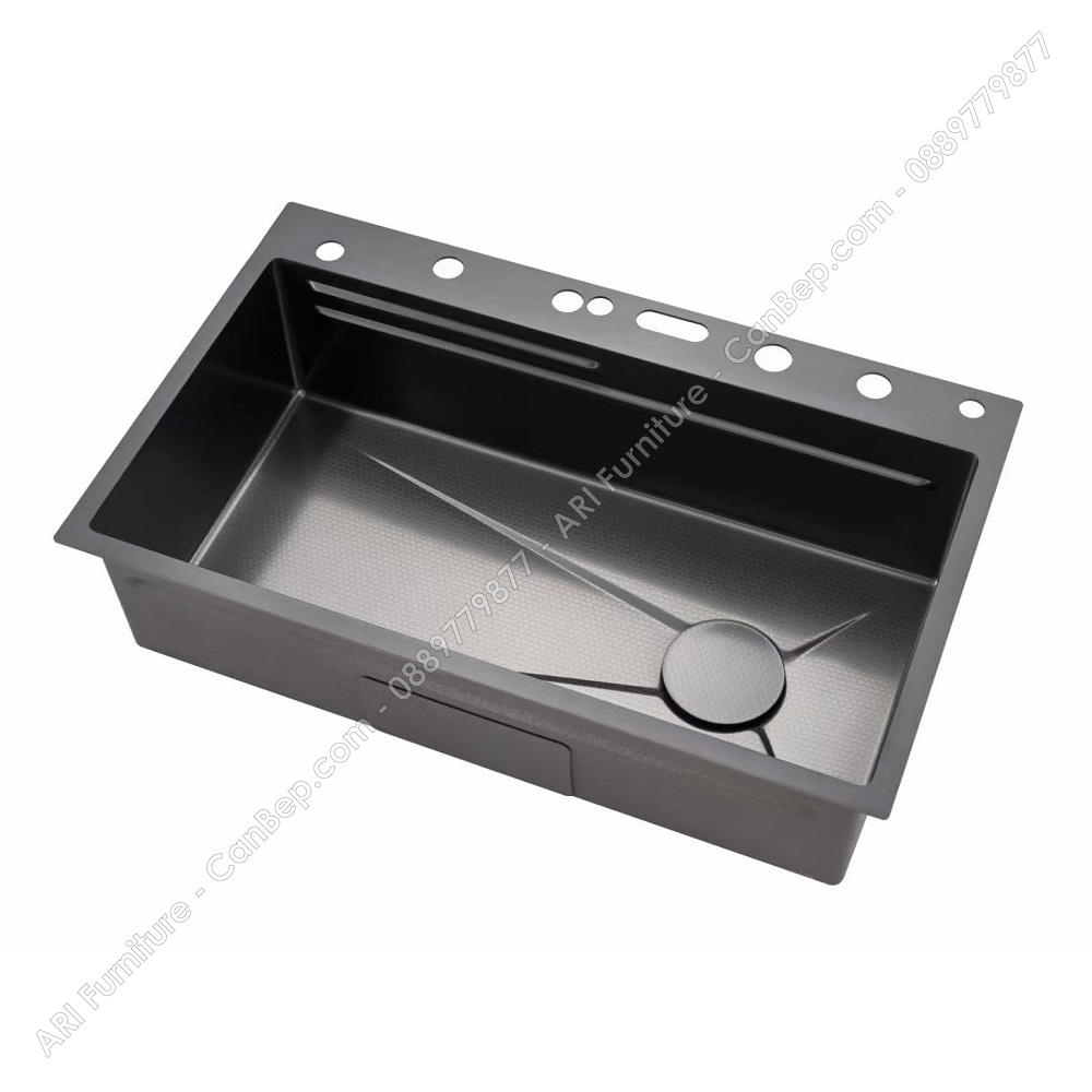 Chậu Rửa Chén 80x46cm 5 Phím PREMIUM Dày 3.0mm - inox 304 Nano Đen