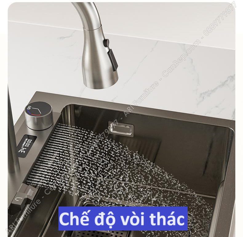 Chậu Rửa Chén 80x46cm Vòi Nhiệt Độ + Vắt Dao Dày 3.0mm - inox 304 Nano Đen