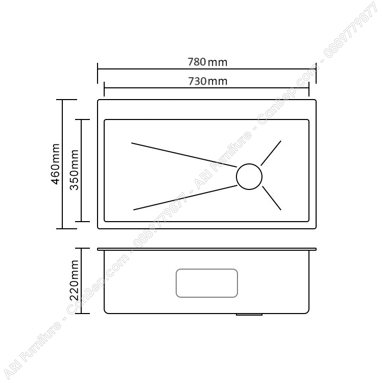 Chậu Rửa Chén 78x46cm Vòi Thác Dày 3.0mm - inox 201 Nano Đen