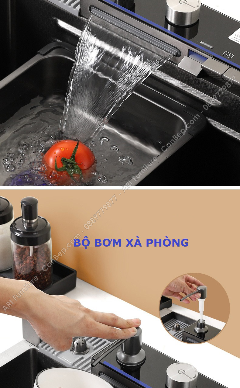 Chậu Rửa Chén 80x46cm 5 Phím Dày 3.0mm - inox 304 Nano Đen