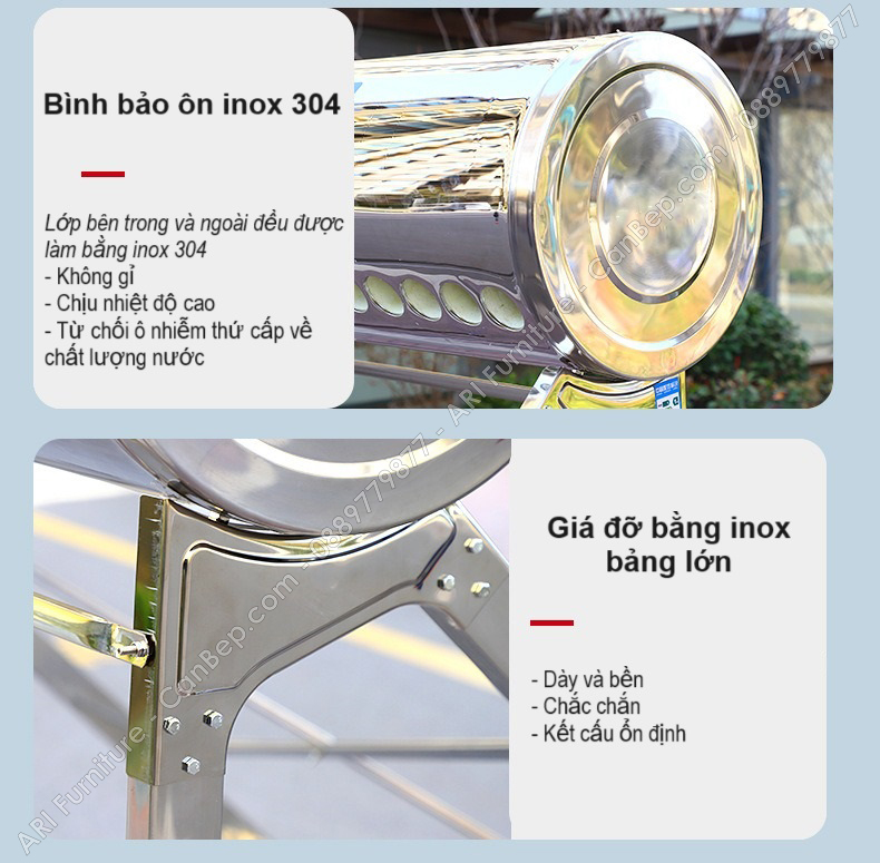 Máy Nước Nóng Năng Lượng Mặt Trời Empoli 180 Lít (18 Ống) inox 304