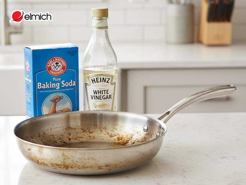 Baking soda và giấm làm sạch chảo inox