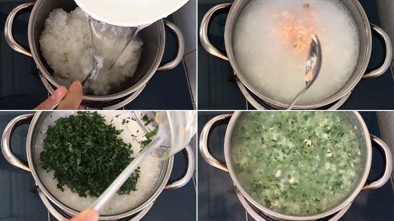 3: CÁc bước nấu cháo cá hồi rau ngót đơn giản