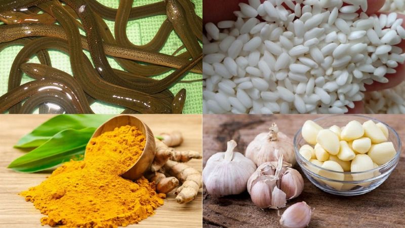 Ảnh 2: Các nguyên liệu chính dùng trong món cháo lươn của người dân quê Nghệ An