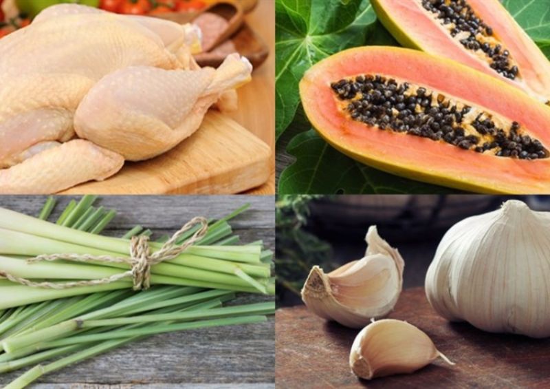 8: Nguyên liệu nấu gà hầm sả đu đủ