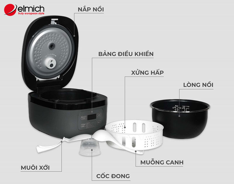 Hình 1: Cấu tạo nồi cơm điện